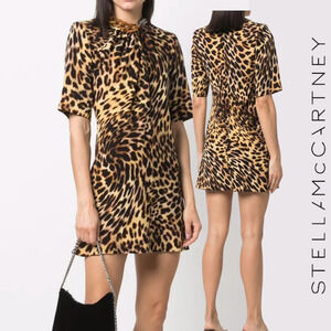 Stella McCartney NWT Chain-Embellished Leopard Print Draped Falabella Dress S‎